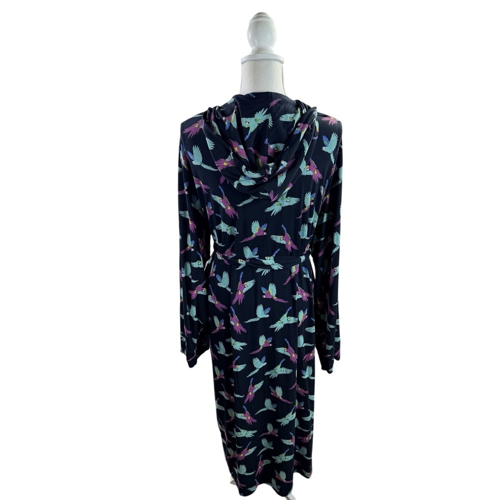 Women's Black Cotton Parrot Hooded Robe Long XL - Picture 3 of 7